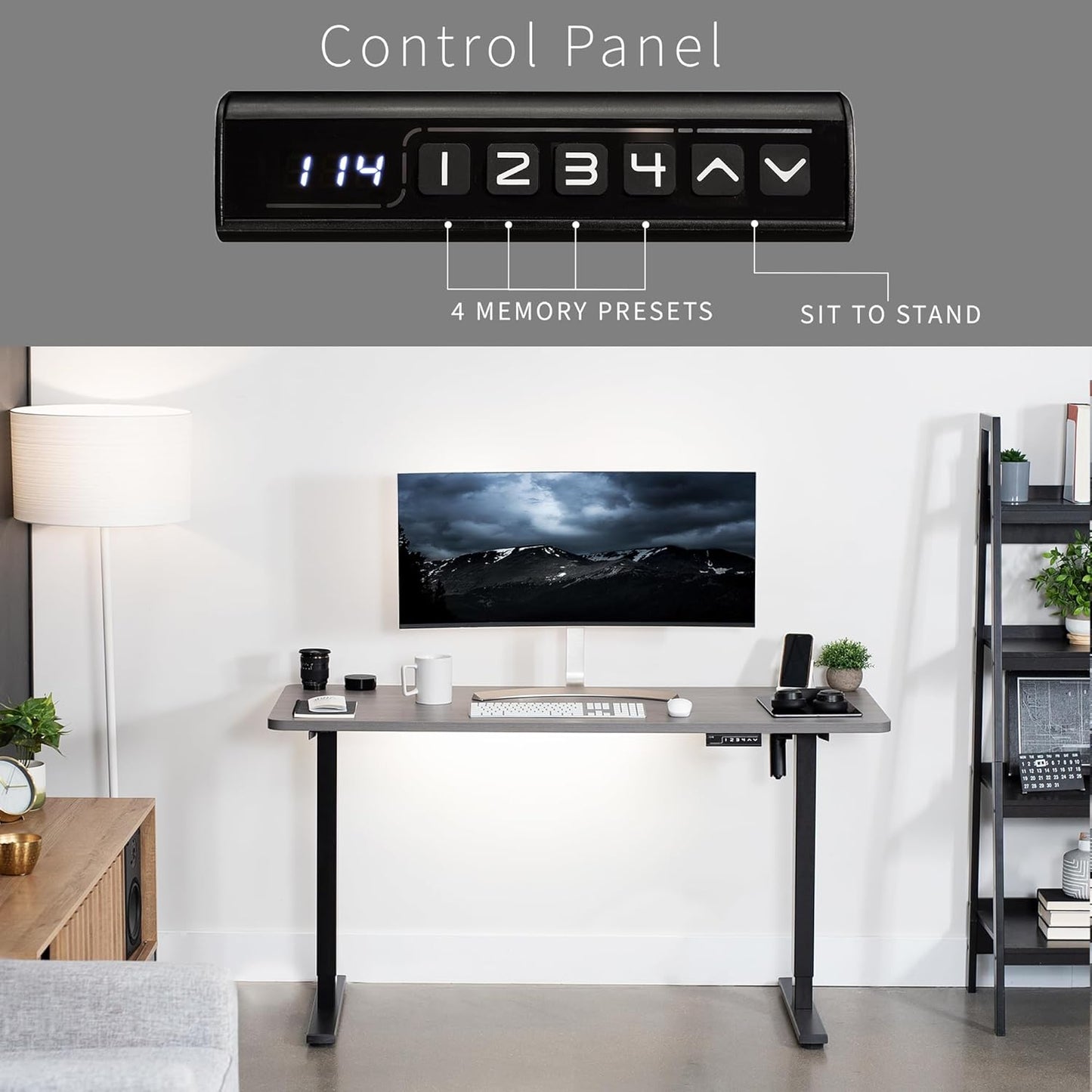 VIVO Electric 60 x 24 in Standing Desk, Memory Height Adjustment, 1B Series, One-Piece Dark Gray Top, Black Frame, DESK-KIT-1B6G