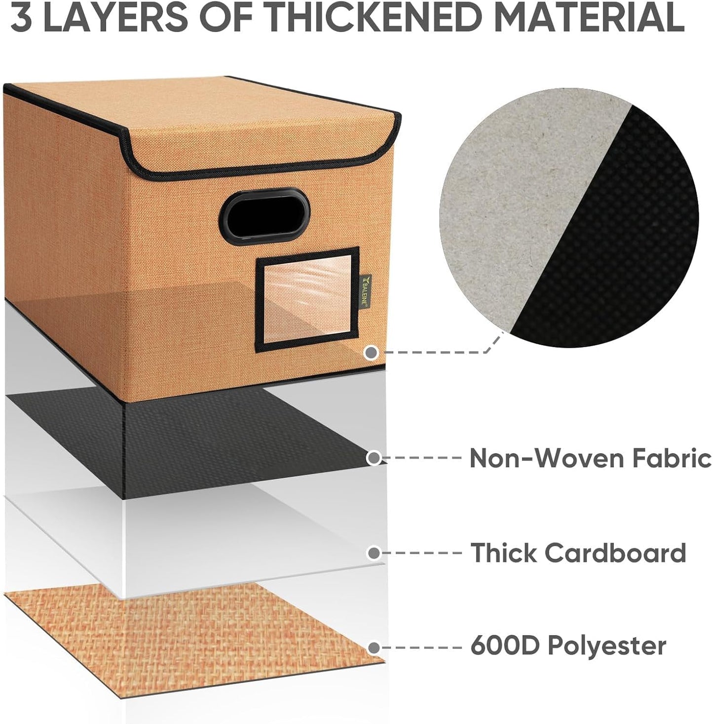 BALEINE File Organizer Box with Lid, Collapsible File Folder Organizer with Plastic Slide, Hanging File Folder Box for Office Document Storage (2 Pack, Orange)