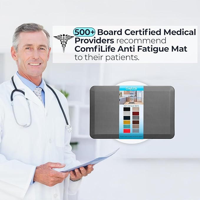 ComfiLife Anti Fatigue Floor Mat – 3/4 Inch Thick Kitchen Mats for Floor, Standing Desk Mat, Kitchen Rug – Comfort at Home, Office – Durable – Stain Resistant – Non-Slip Bottom (20" x 32", Charcoal)