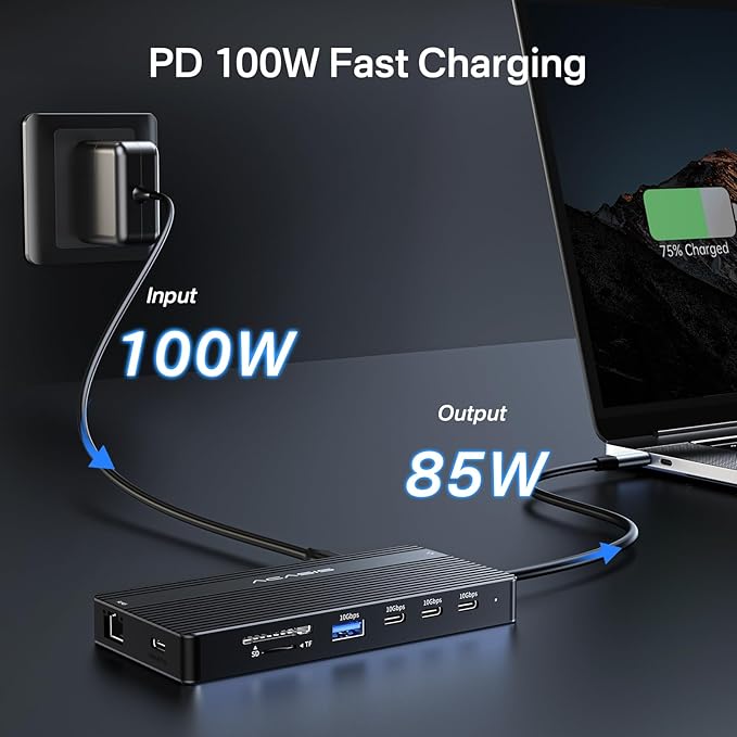 ACASIS USB C Docking Station Dual Monitor,14 in 1 USB C Hub,laptop docking stations Dual Monitor with 2*4KHDMI+5 *10Gbps USB+PD 100W+Ethernet+SD/TF +3.5mm Audio laptop dock for Dell/HP/Lenovo/ThinkPad