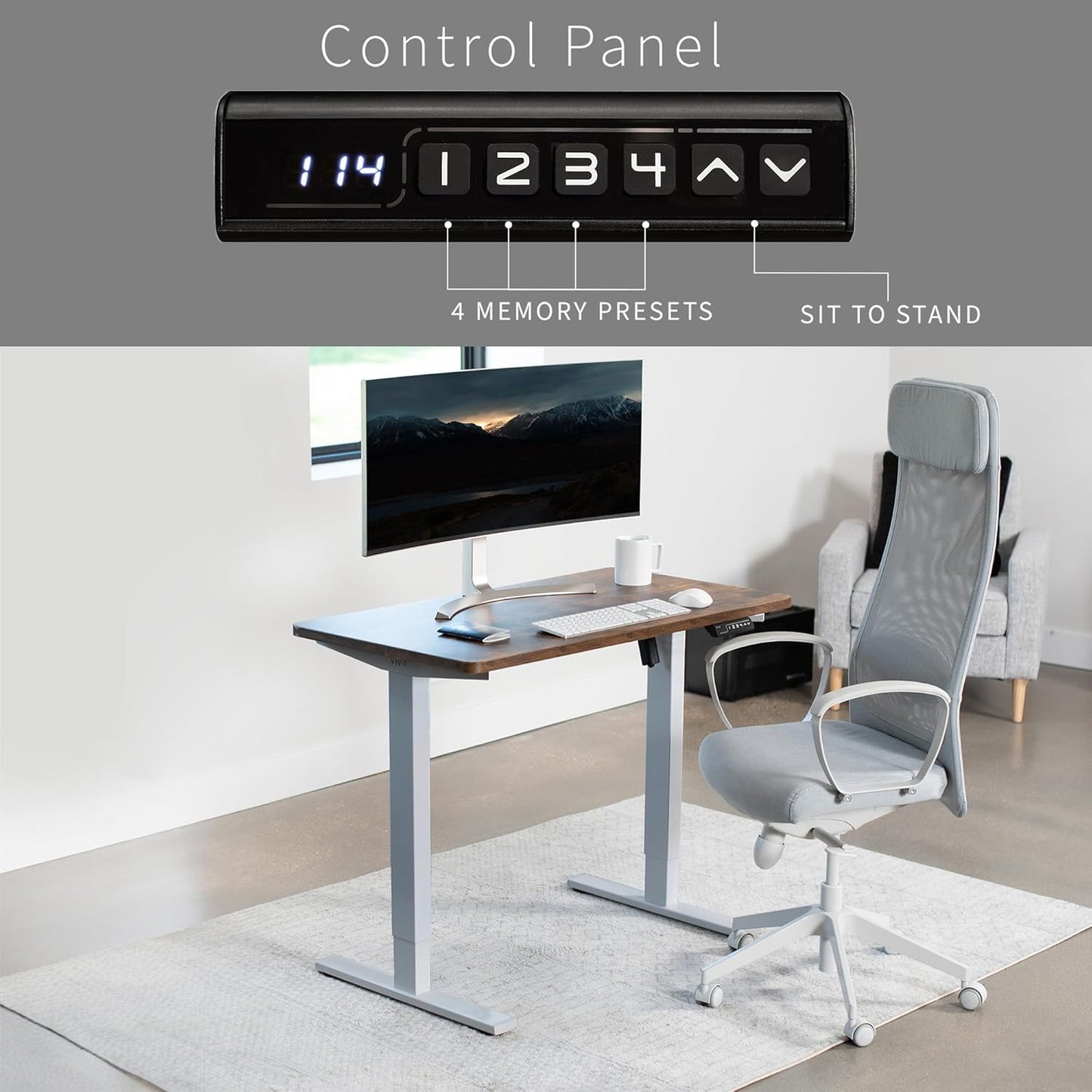 VIVO Electric 43 x 24 in Rustic Standing Desk, Memory Height Adjustment, 1B Series, One-Piece Vintage Brown Top, Gray Frame, DESK-KIT-1G4N