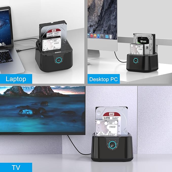 GODO USB 3.0 to SATA III Mini Dual Bay External Hard Drive Docking Station for 2.5/3.5 inch HDD SSD,Support Offline Clone,Hot Pluggable,UASP (5 Gbps) and Max