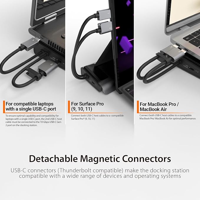 j5create USB C Dual 4K60 Display Docking Station (12-in-1), Built-in M.2 SSD Slot, HDMI, DisplayPort, 10Gbps USB-A, Card Reader, PD 100W, Ethernet, for Surface Pro 7/8/9/11 (JCD551)