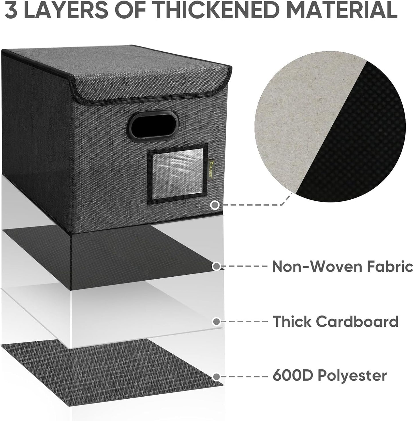 BALEINE File Organizer Box with Lid, Collapsible File Folder Organizer with Plastic Slide, Hanging File Folder Box for Office Document Storage (2 Pack, Black)