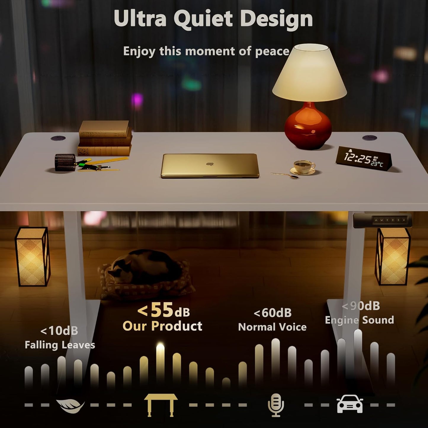 Himimi Electric Standing Desk 55 x 24 inch for Home Office,Sit-Stand Adjustable Desk with Memory Presets,Height Adjustable Desk for Gaming/Working,Free Hook, Lockable Wheels,Mouse Pad,White