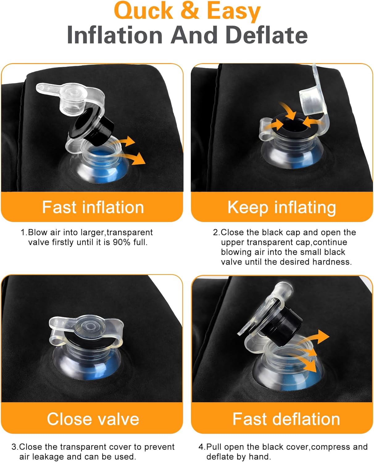 Sunany Inflatable Foot Rest Pillow , Adults Airplane Travel Pillow-Adjustable Height Cushions,for Kids to Sleep While Traveling,Suitable for Office, Home and Any Travel(Black)