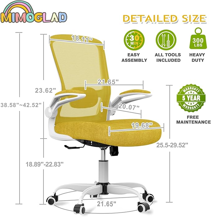 Mimoglad Ergonomic High Back Mesh Office Chair, Adjustable Lumbar Support, Thickened Seat Cushion (Modern, Jasmine)