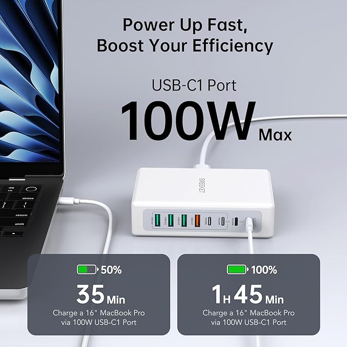 2025 Latest Charging Station, 260W USB C Charger Block, GaN III 8-Port Fast Type C Charging Hub, 100W Laptop Power Adapter for MacBook Pro/Air, Dell XPS, Steam Deck, iPad Pro, iPhone 16/15, Galaxy S25