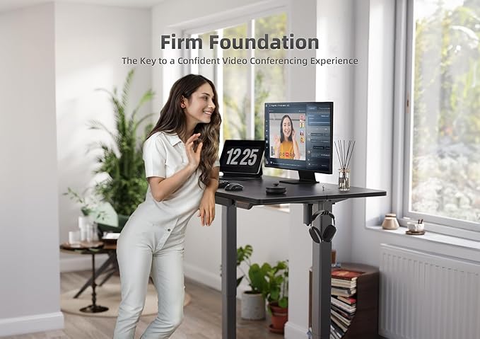 YDN Standing Desk with Drawers, 55 x 24 Inch Adjustable Height Stand Up Desk, Sit Stand Computer Desk for Home Office, Black