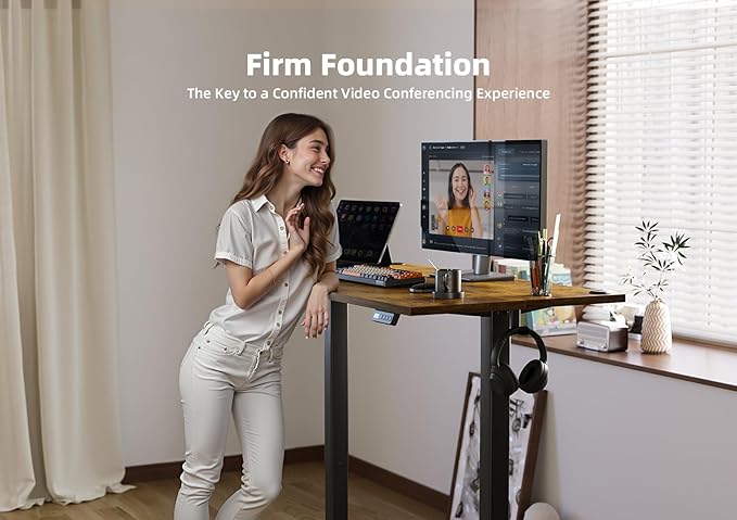 Seang Standing Desk with Adjustable Height, 40x24 Inch Electric Stand Up Desk for Home Office, Studio, Computer Workstation, Rustic Brown Top