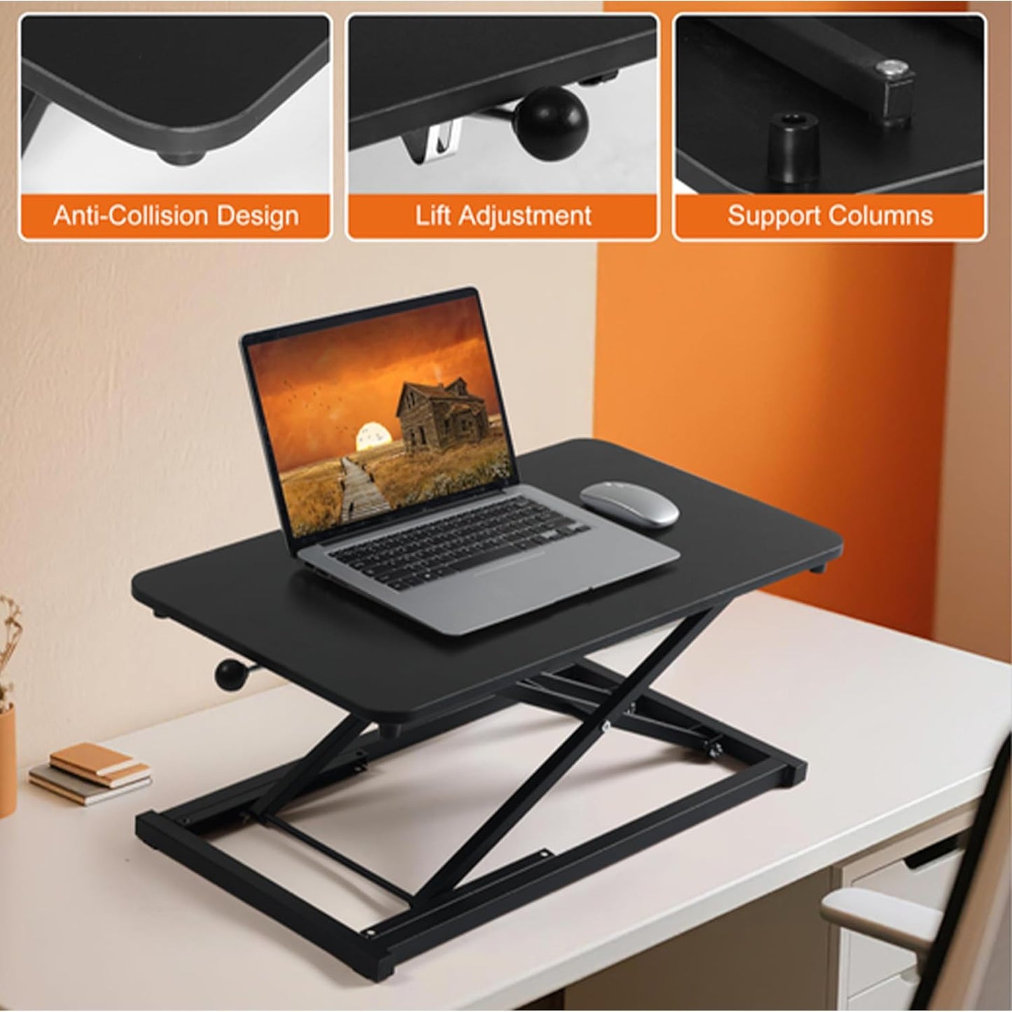 Standing Desk Converter Height Adjustable, Stand up Desk Riser, Easy Lift Height Converter Computer Workstations Home Office Study Room Portable Small Table Black Size 23.6 Inch C