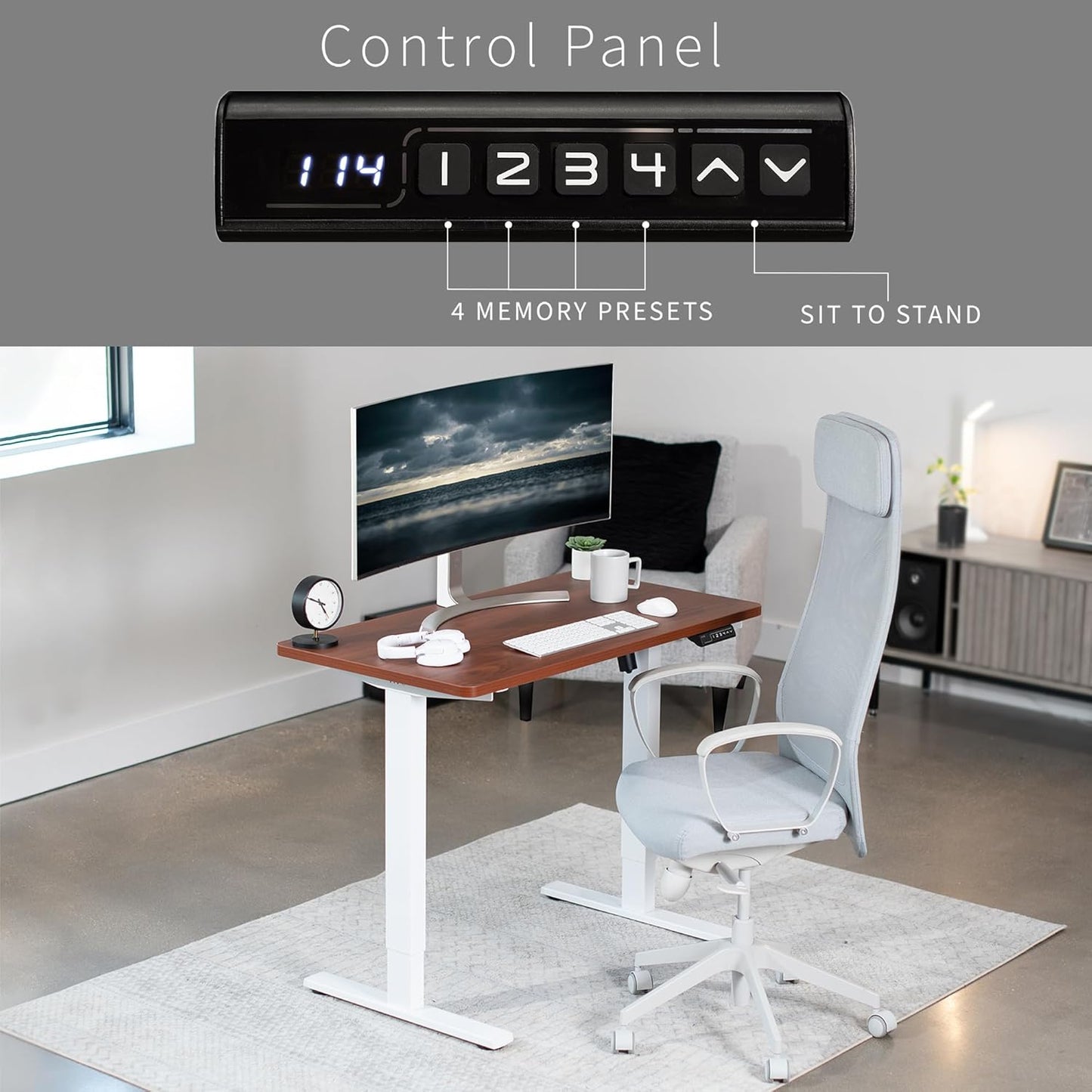 VIVO Electric 43 x 24 in Standing Desk, Memory Height Adjustment, 1B Series, One-Piece Dark Walnut Top, White Frame, DESK-KIT-1W4D