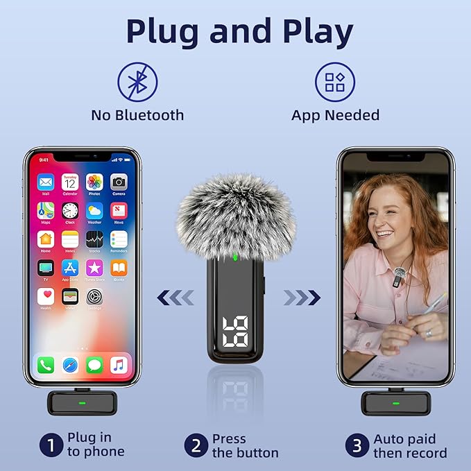 2 Pack Wireless Lavalier Microphone for iPhone 14/13/12 Lapel Mic Lightning Lav Mic with 24 H Charging Case for Video Recording Vlog TikTok Instagram - Noise Reduction 70 FT Transmission