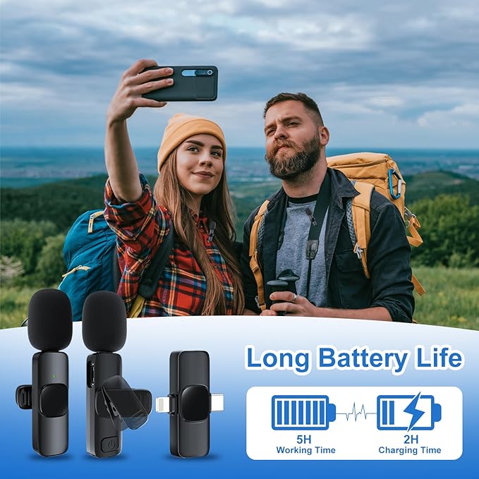 2 Pack Wireless Lavalier Microphone for iPhone/Android Phone, USB C Wireless Lav Mic, 4 Pickup Modes, Noise Cancellation, Mini Lapel Mic for Video Recording Podcast YouTube TikTok