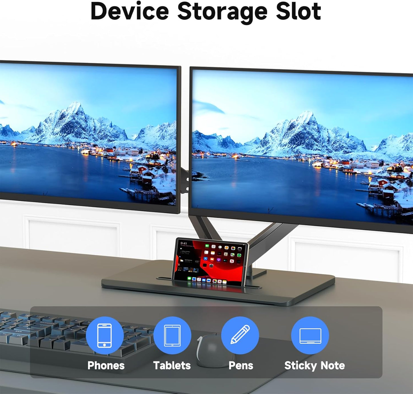 suptek Dual Monitor Mount Gas Spring Monitor Arm Desk Stand with Base,Free Standing Pneumatic Height Adjustable Monitor Stand for 17 to 32 inch,Holds up to 22 lbs,Black(ML8SP)