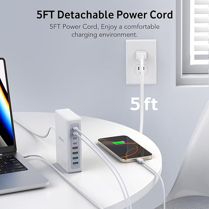 2025 Latest Charging Station, 260W USB C Charger Block, GaN III 8-Port Fast Type C Charging Hub, 100W Laptop Power Adapter for MacBook Pro/Air, Dell XPS, Steam Deck, iPad Pro, iPhone 16/15, Galaxy S25