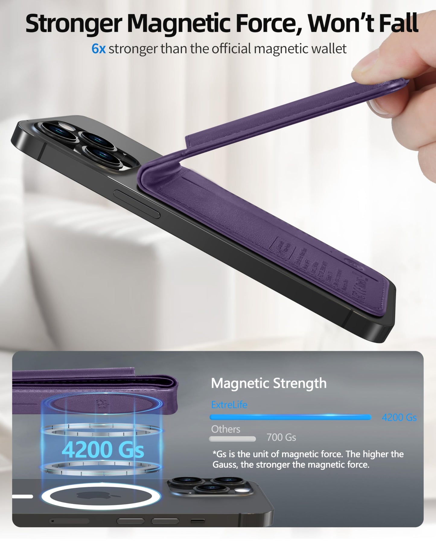 for Magsafe Wallet, Works with Apple Find My, Strongest Magnetic Wallet for iPhone 16/15/14/13/12 Series, for iPhone Walle t with Adjustable Stand, 3 Card Slots, 6 Cards Holder, Vegan Leather, Black