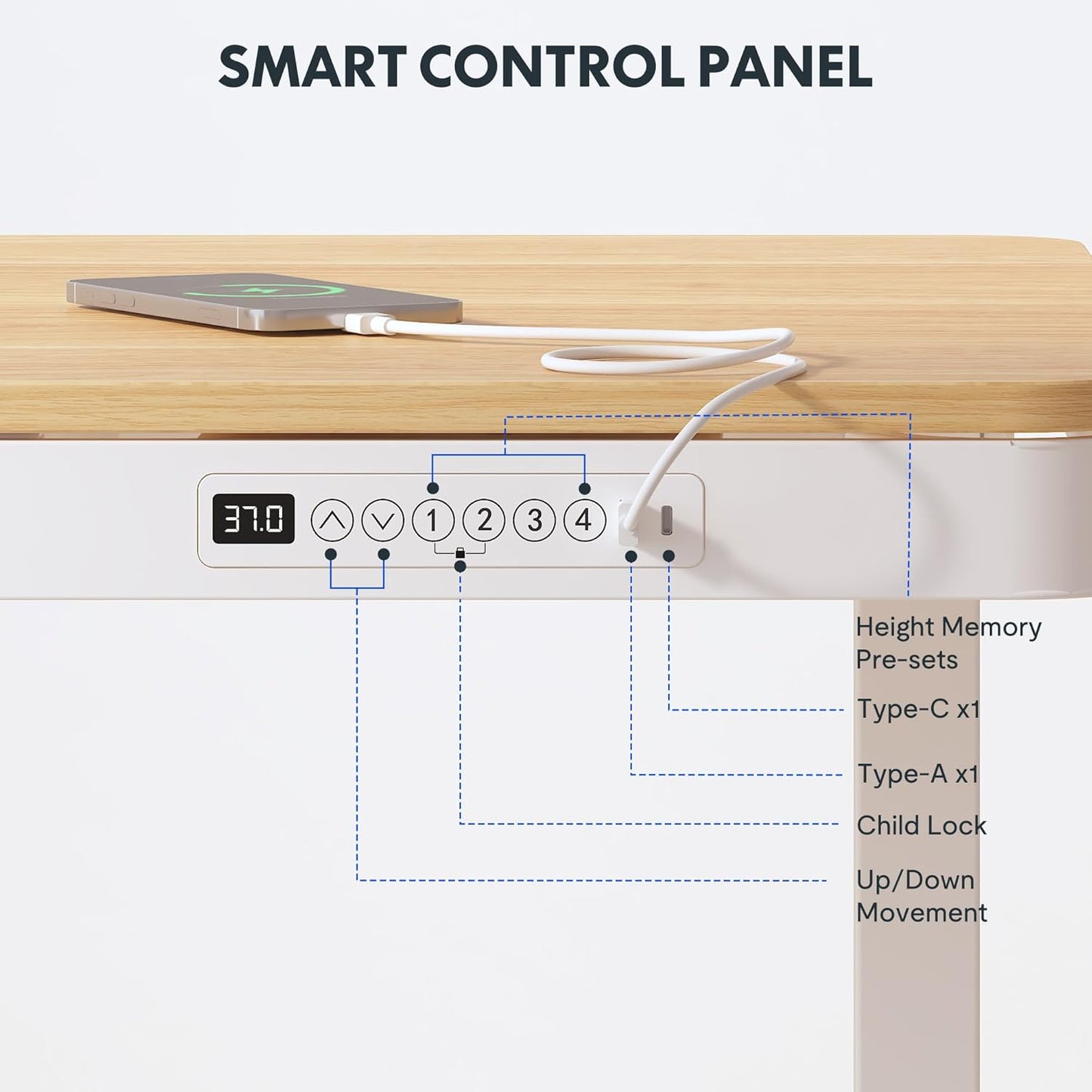 FLEXISPOT 55" Electric Standing Desk with Drawers, Quick Assembly Home Office Sit Stand Desk with Storage, USB Charging, Computer Desk for Home Office (Maple Top + White Adjustable Frame, Comhar)