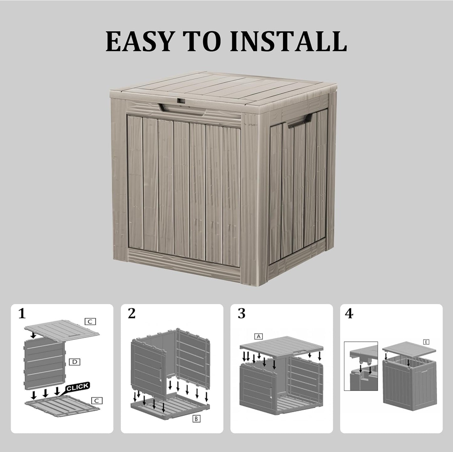 35 Gallon Lockable Resin Deck Box, Waterproof & UV-Resistant Outdoor Storage Box for Outdoor Cushion Storage, Garden Tools & Pool Accessories Storage, Gray