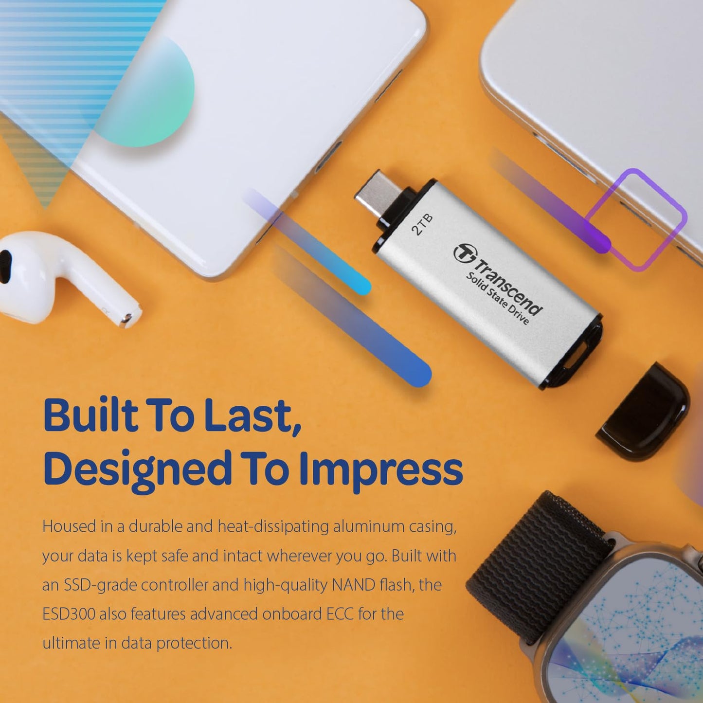 Transcend 512GB External SSD, USB 3.2 Gen2, Up to 1,050MB/s, Portable SSD with Type C, for Steam Deck, ROG Ally, MSI Claw, Windows & Mac, iPhone, iPad, Android, PS5, Xbox, Smart TV, Silver