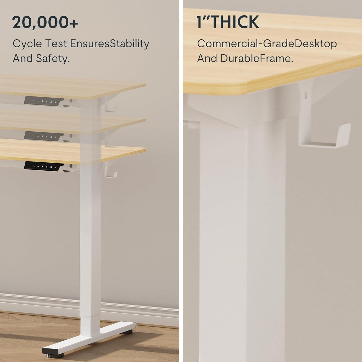 FLEXISPOT EN1 One-Piece Standing Desk 55 x 28 Inch Electric Adjustable Height Desk for Home Office and Computer Workstation (White Frame + 55" Maple Top, 2 Packages)