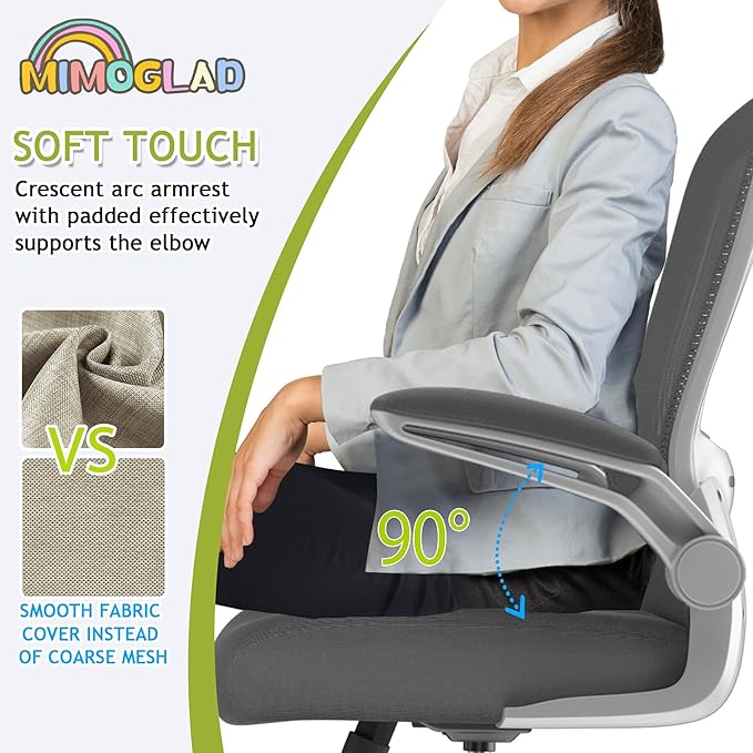 Mimoglad Home Office Chair, High Back Desk Chair, Ergonomic Mesh Computer Chair with Adjustable Lumbar Support and Thickened Seat Cushion