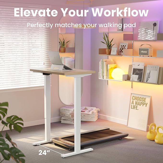 HUANUO 32" Small Electric Standing Desk Adjustable Height, 4 Memory Height Settings, Sit Stand Up Desk for Home Office & Computer Workstation, LightWalnut