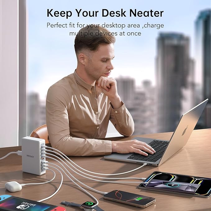 2025 Latest Charging Station, 260W USB C Charger Block, GaN III 8-Port Fast Type C Charging Hub, 100W Laptop Power Adapter for MacBook Pro/Air, Dell XPS, Steam Deck, iPad Pro, iPhone 16/15, Galaxy S25