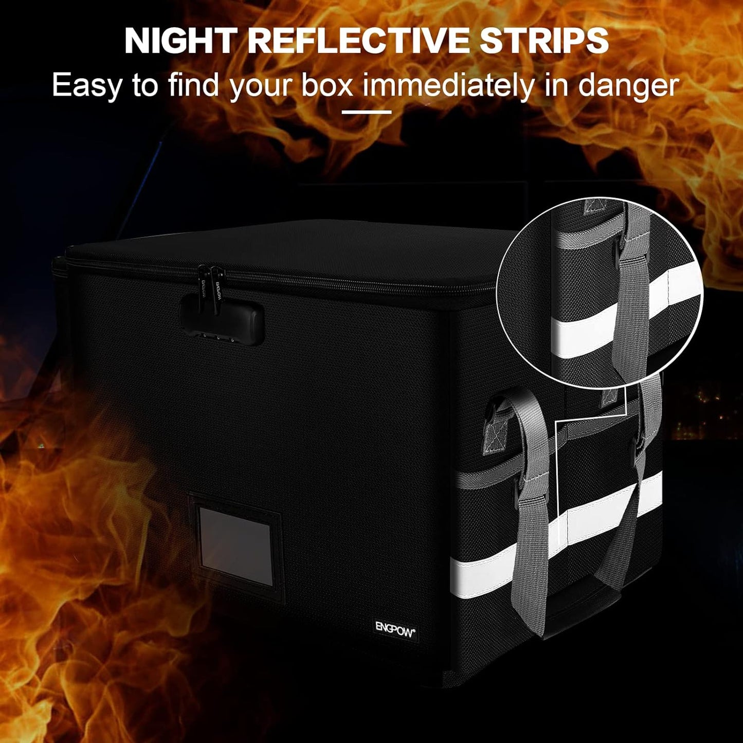 ENGPOW File Box with Lock,Fireproof Document Box with Zipper&Pockets,Collapsible File Organizer Filing Storage Cabinet with Handle,Portable Home Office Safe for Hanging Letter/Legal Folder,Black