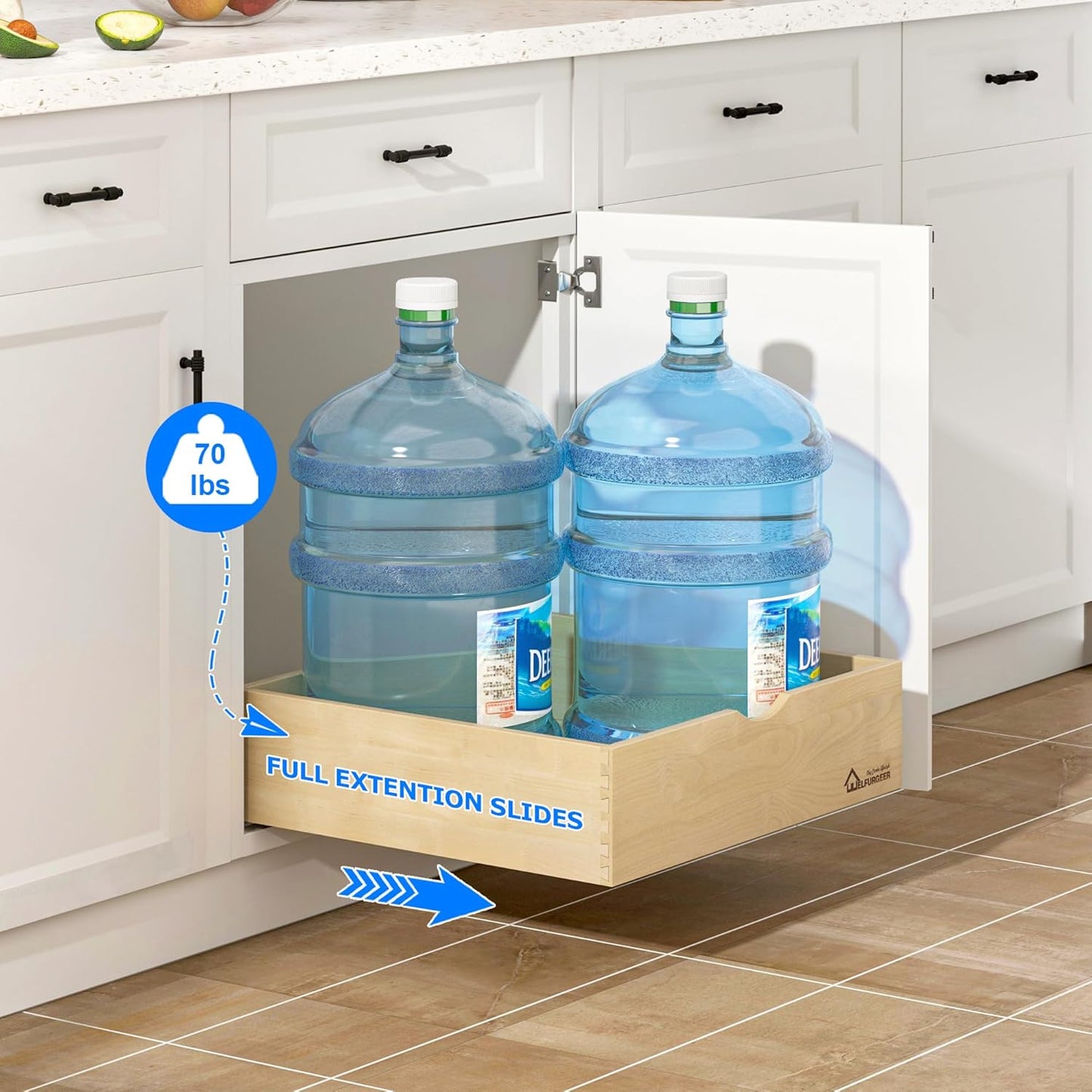 WelFurGeer Soft Close Pull Out Drawers for Kitchen Cabinets, 17" W x 22" D Pull Out Cabinet Organizer, Premium Birchwood Pull-Out Cabinet Drawers, Smooth Slide-Out Shelves for Kitchen Cabinets