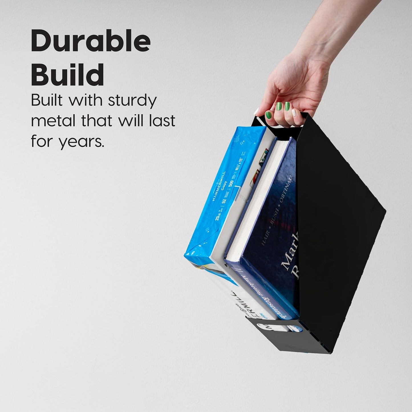 IRIS USA Metal Magazine File Holders, 6 Pack, for Letter/Legal File, Durable Vertical Desktop File Paper Organizer, File Storage Box Stand Rack for Document Notebook Binder Home Work Office, Black