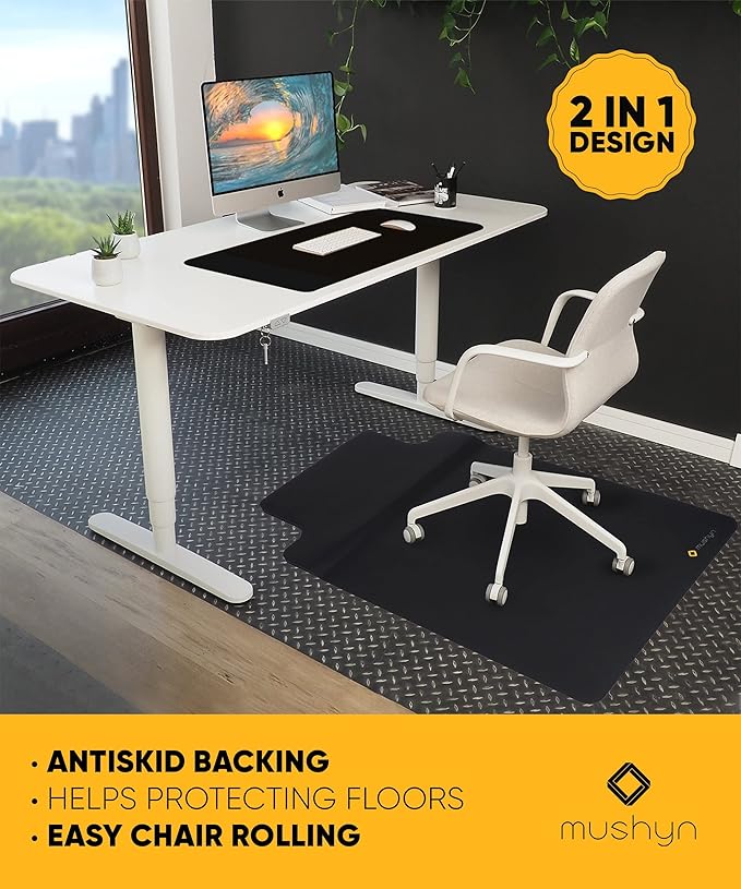 Office Chair Mat with Anti Fatigue Cushioned Foam - 2 in 1 Standing Desk Anti-Fatigue Comfort Mat for Hardwood Floor - Chair Mat for Rolling Chairs with Foot Rest Under Desk - 54”x 36”