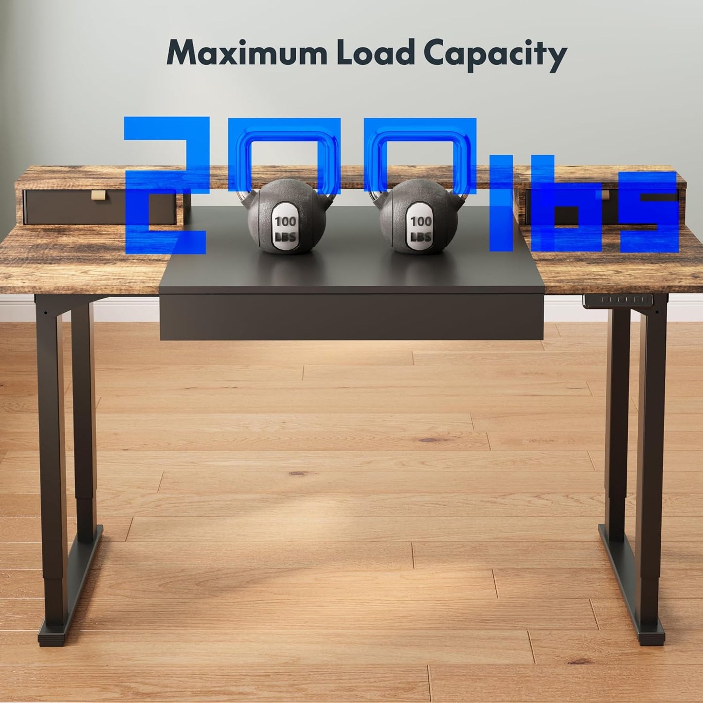 SANODESK Electric Standing Desk with 2 Drawers, 71 x 32 inch Height Adjustable Computer Desk, Home Office Stand Up Desk with 4 Preset Heights, Dark Walnut