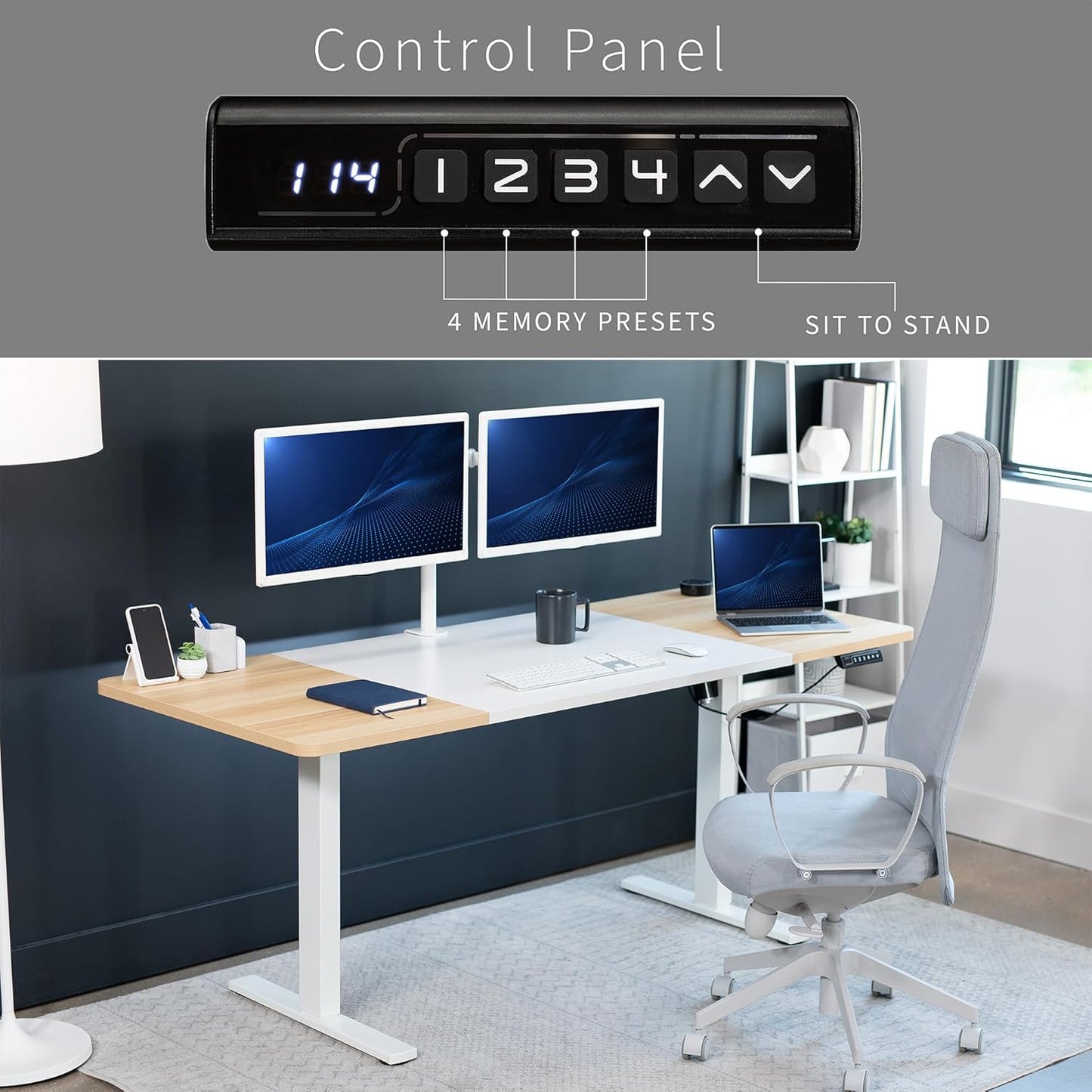 VIVO Electric 71 x 30 in Standing Desk, Memory Height Adjustment, 1B Series, White and Light Wood Top, White Frame, DESK-KIT-1W7WC