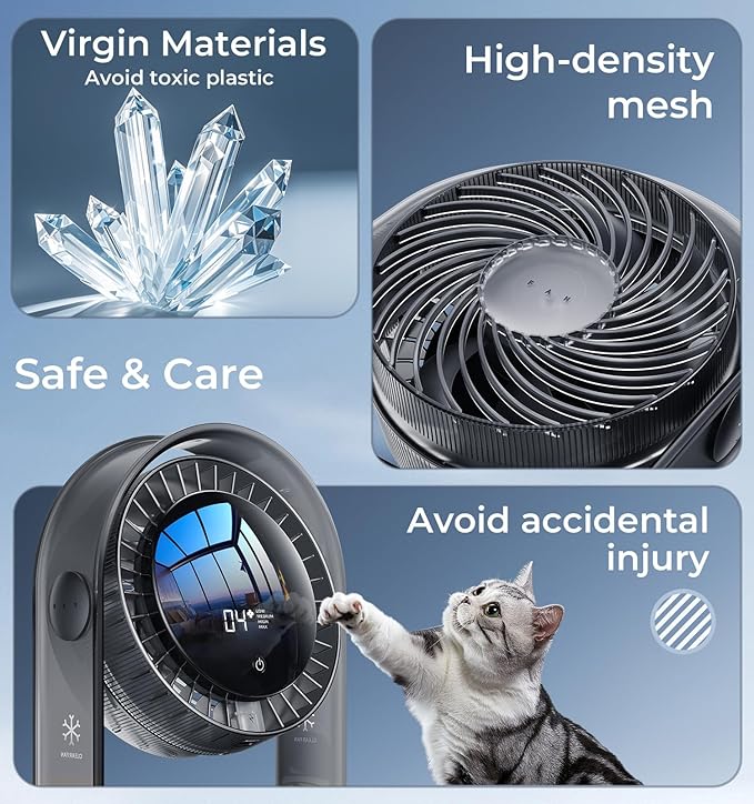 2025 New Desk Fan, Quiet Air Circulator Mini Fan for Bedroom, Portable Smart Display USB Fan, 4 Speeds Strong Airflow, 120°Tilt, Small Desktop Table Fans For Office Bedside Room, Translucent Black
