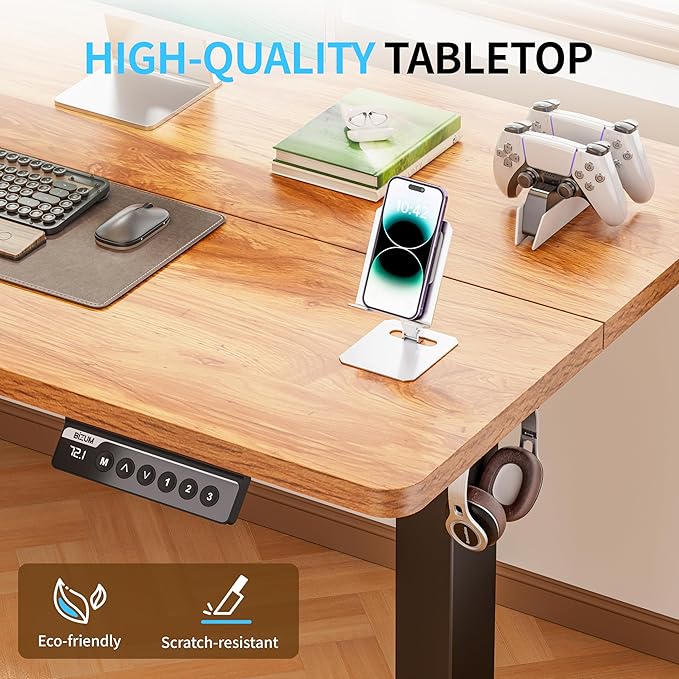 Electric Standing Desk, 55x24 inches Height Adjustable Desk, Sit to Stand Desks Memory Gaming Computer Workstation for Home Office, Light Rustic Brown