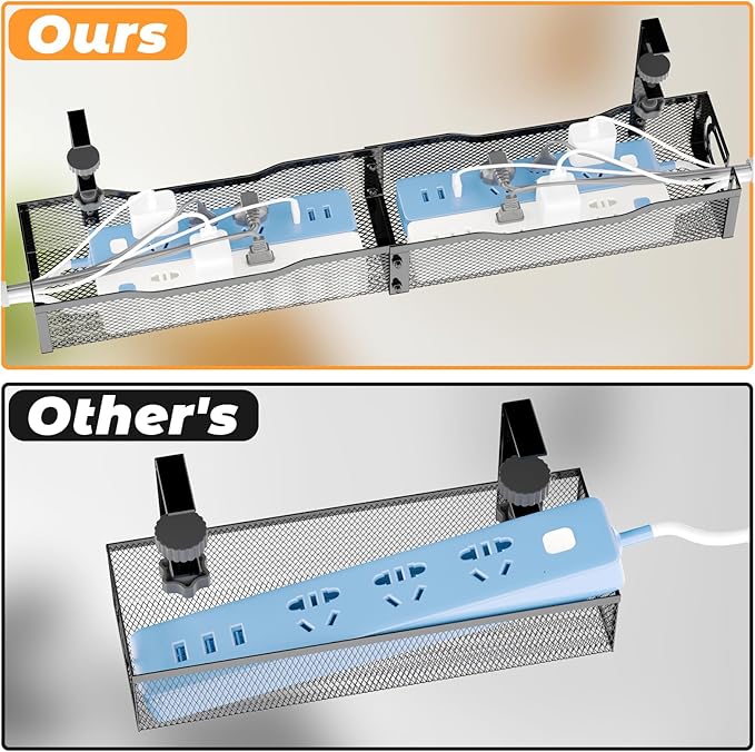 Under Desk Cable Management Tray, 15.7'' No Drill Steel Desk Cable Organizers, Wire Management Tray Cable Management Rack (24.4" Length-Black)