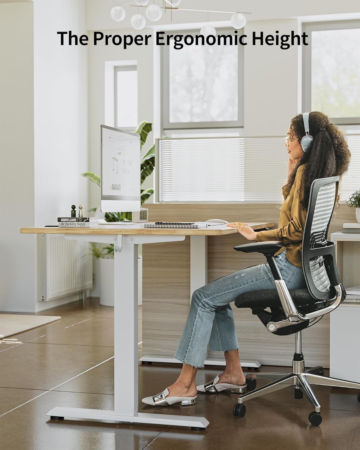 FEZIBO One-Piece Standing Desk Adjustable Height Stand up Home Office Desk, 55x24 Inch Electric Standing Computer Desk, with 4 Memory Presets, Fixable casters, Light Rustic