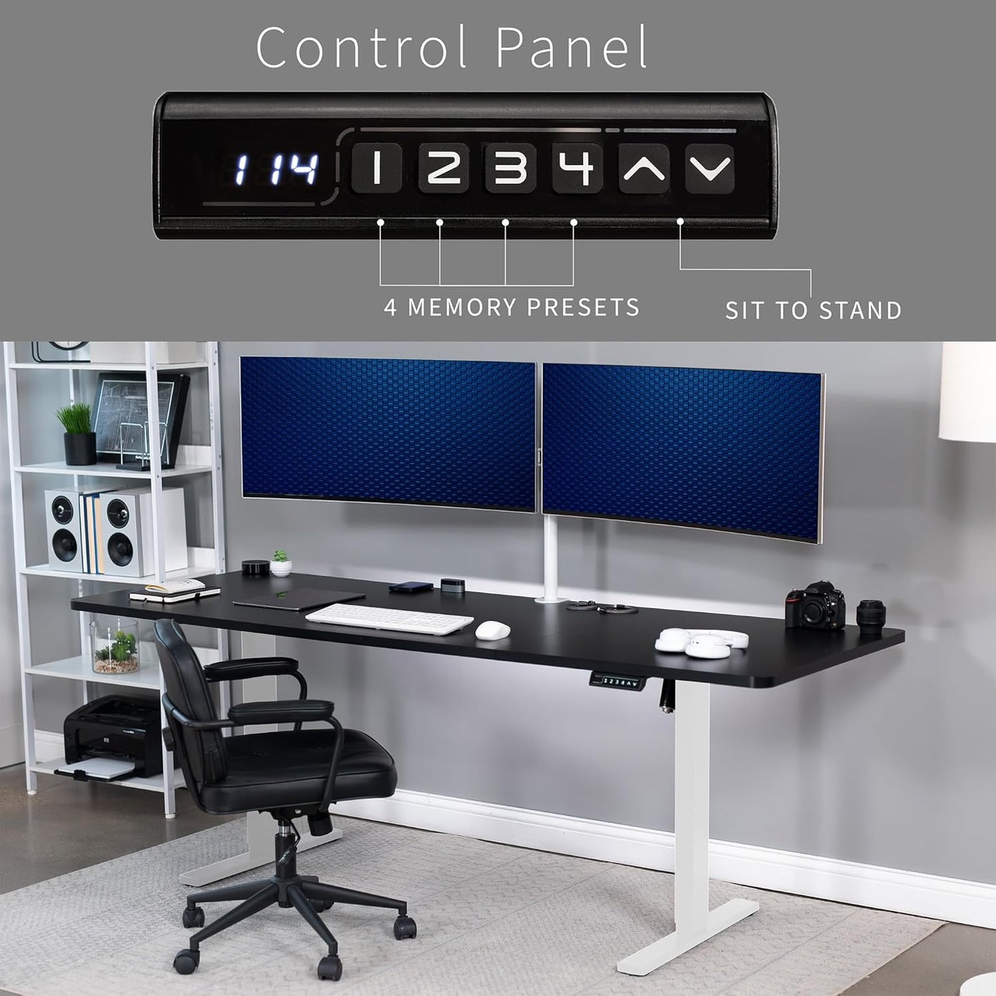 VIVO Large Electric 83 x 30 in Standing Desk, Memory Height Adjustment, 1B Series, Black Top White Frame, DESK-KIT-1W8B