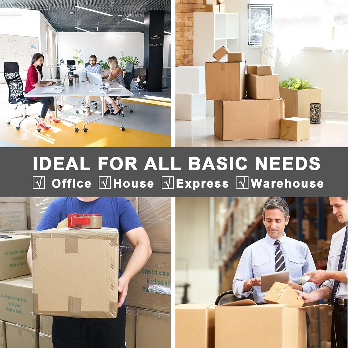 BOMEI PACK Brown Packing Tape with Dispenser, 2.6 Mil 1.88 Inch x 60 Yards, 6 Refills Rolls Moving Tape for Box Packaging, Shipping and Storage