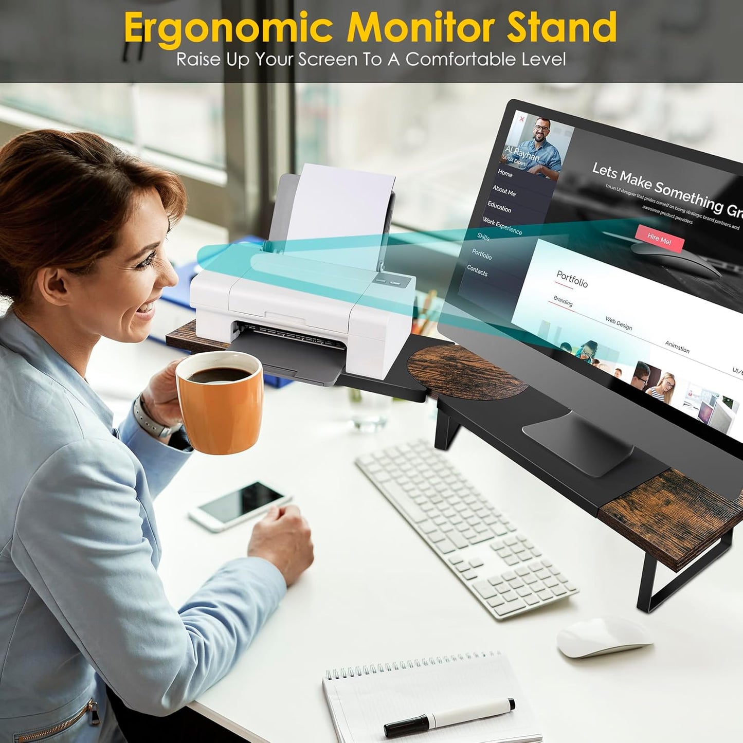 Dual Monitor Riser Stand For Desk, Adjustable Computer Monitor Stand For 2 Monitors, Shelf Riser For Desktop Organizer, For TV Laptop Printer