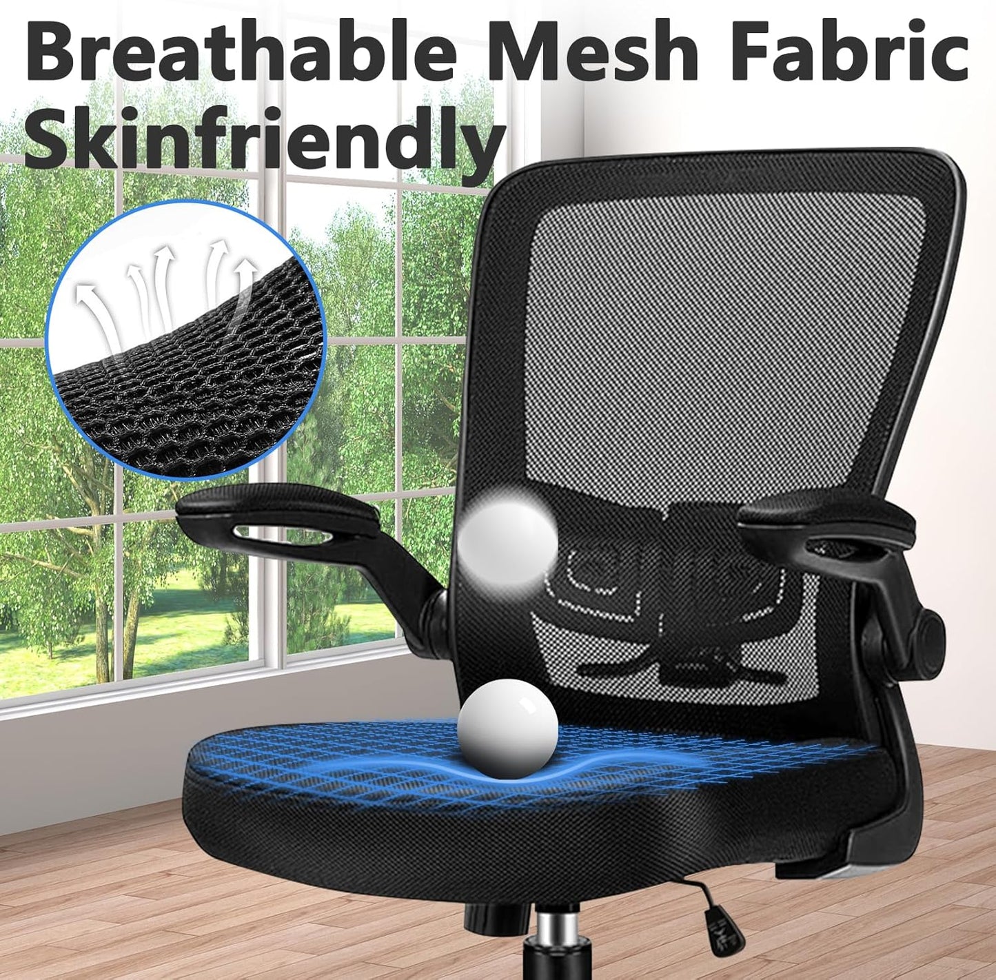 Desk Chairs with Wheels, Ergonomic Mesh Office Chair Adjustable Height and Swivel Lumbar Support Home Office Chair with Flip Up Armrests, Set of 6