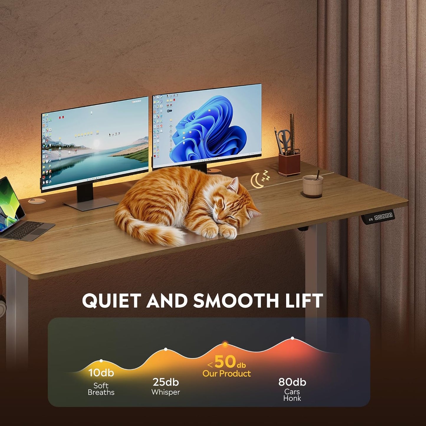 DEVAISE 55 Inch Electric Standing Desk, 3 Adjustable Height Stand up Desk for Home Office, Ergonomic Sit to Stand Desk with LED Touchscreen, Headphone Hook, 3 Memory Preset Computer Desk (Maple)