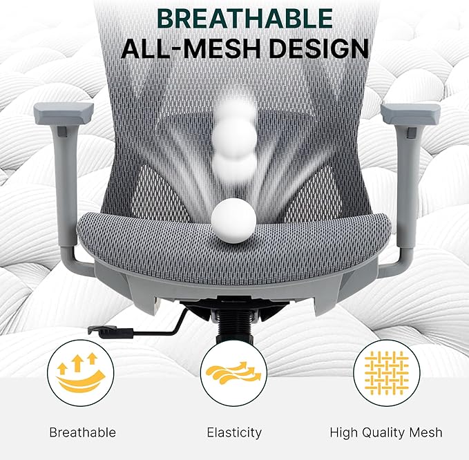 Mesh Ergonomic Office Chair,High Back Mesh Gaming Chair with Lumbar Support,Adjustable Headrest and Armrests for Home Office Desk Chair (Americana, Grey)