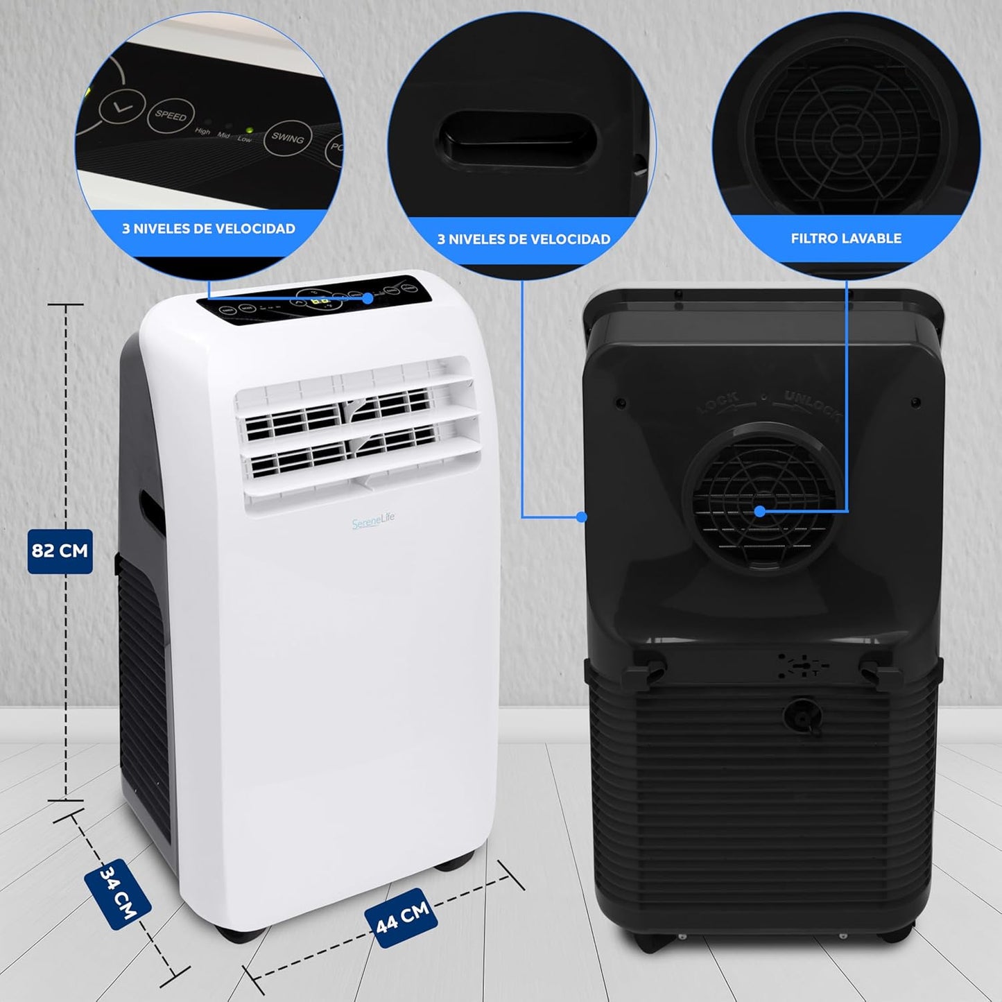 SereneLife Small Air Conditioner Portable 10,000 BTU with Built-in Dehumidifier - Portable AC unit for rooms up to 450 sq ft - Remote Control, Window Mount Exhaust Kit