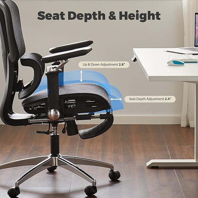 Mesh Ergonomic Office Chair with 6D Armrests,High Back Mesh Gaming Chair with Lumbar Support,Adjustable Seat Depth,3D Headrest,Footrest for Big & Tall