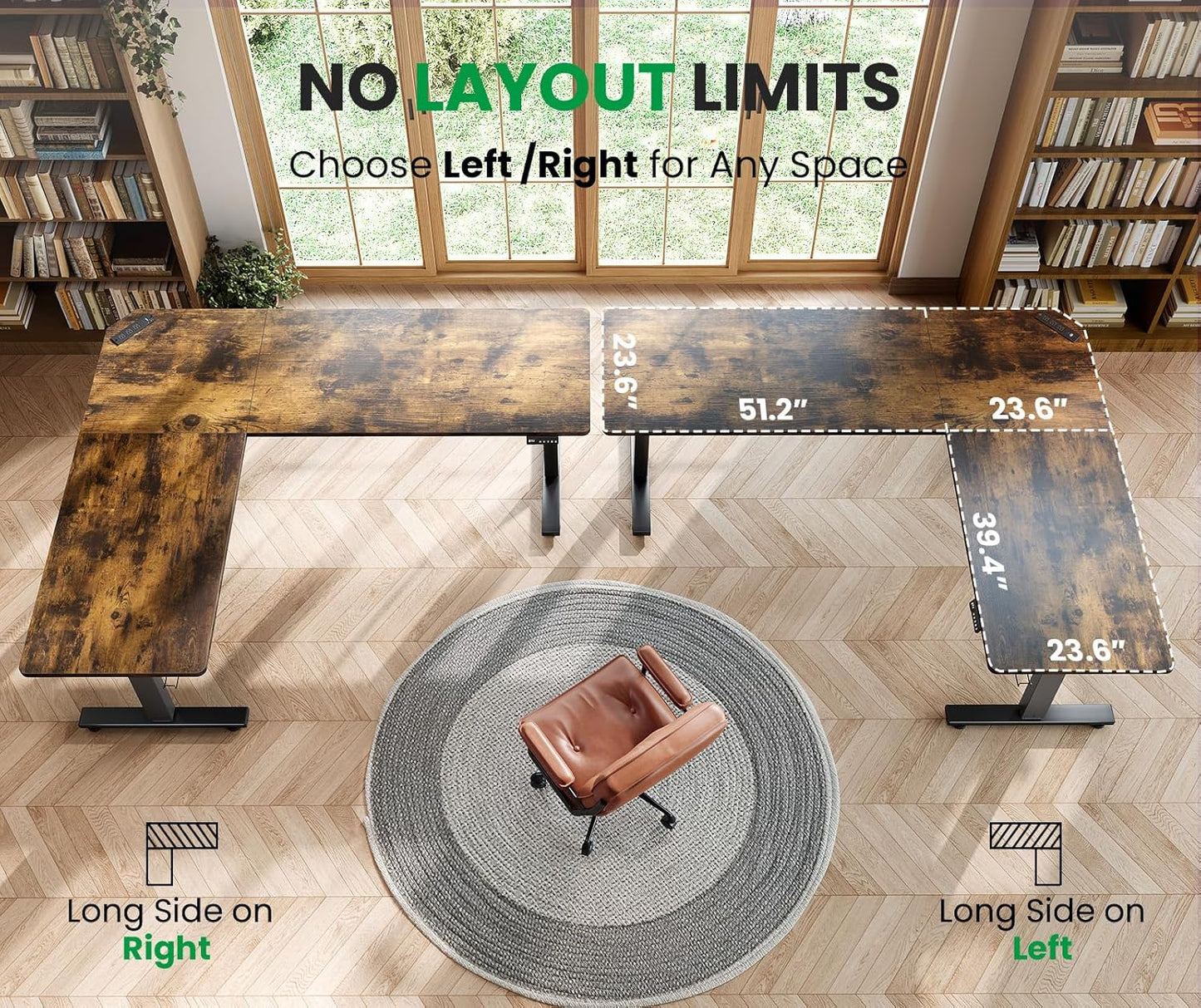 SIAGO L-Shaped Standing Desk - 75 x 63 Inch Adjustable Corner Standing Desk with Charging Station - L Shape Sit Stand Table with Memory Controller, Splice Board for Home Office