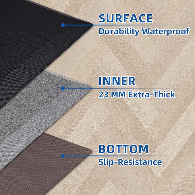 Anti Fatigue Kitchen Mats for Floor, Brown 9/10 Extra Thick Cushioned Standing Desk Mat, Comfort Memory Foam Ergonomic Kitchen Rugs and Mats Non-Slip Waterproof for Office, Kitchen, Sink, 20" x 39"