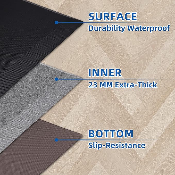 Anti Fatigue Kitchen Mats for Floor, 9/10 Extra Thick Cushioned Standing Desk Mat, Comfort Memory Foam Ergonomic Kitchen Rugs and Mats Non-Slip Waterproof for Office, Kitchen, Sink, 20" x 48"
