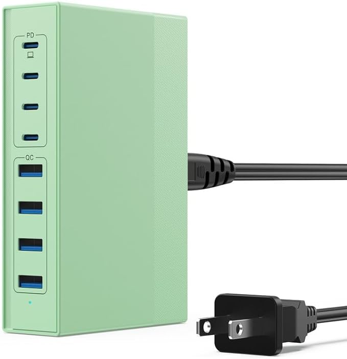 200W USB C Charger Block, 8-in-1 GaN III USB C Charger Fast Charging Station Hub, PD 65W Laptop Charger Adapter Travel Charger, for MacBook Pro/Air/Dell XPS/iPhone 16/15/14/iPad/Galaxy S24 (Green)
